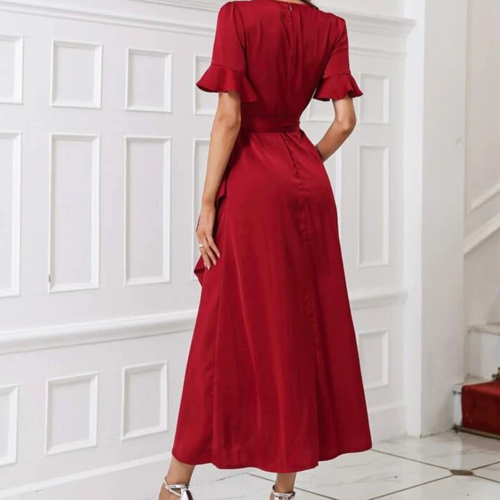 Boho flounce sleeve belted wrap dress - Picture 9 of 16